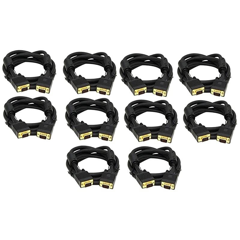 to Cable with Ferrite Cores 10 Feet (3 Meters) HD15 Male to Male SMonitor Cable 10ft (3M) (10 Pack)