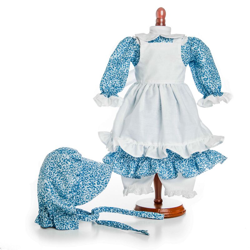Little House Blue Calico Dress, Bonnet, Apron, Pantaloons Fits 18" Dolls