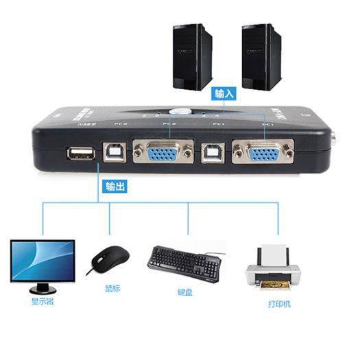 USB2.0 4Port Monitor VGA SVGA KVM Switch Box + 4 Cables For PC Keyboard Mouse OY