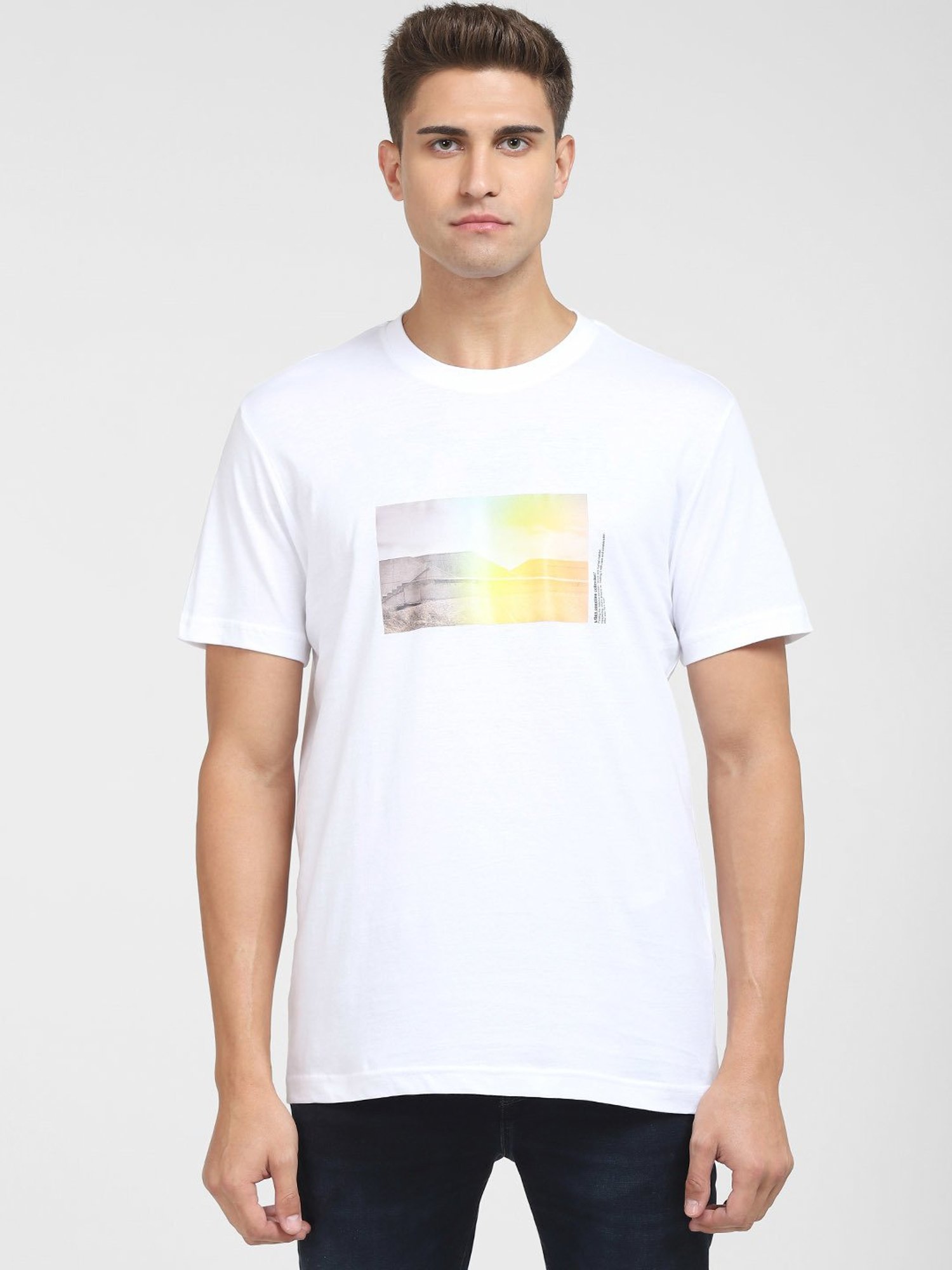 SELECTED HOMME Bright White Cotton Regular Fit Printed T-Shirt