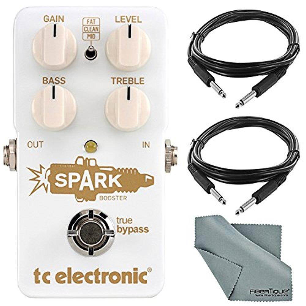 TC Electronic Spark Booster and Accessory Bundle with Xpix Pro 1/4 TRS Cable + Fibertique Cleaning Cloth