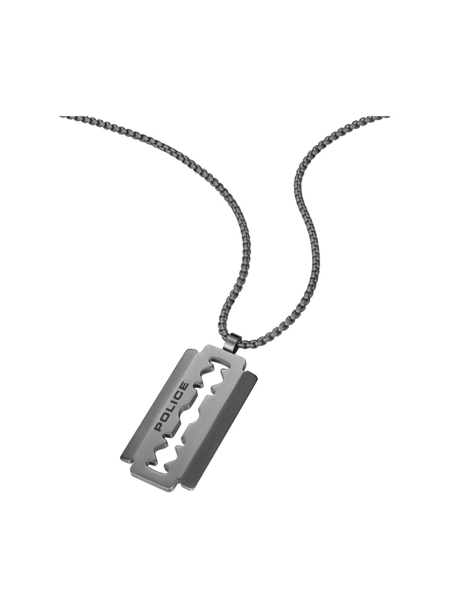 Police Silver-Plated Razorblade Brushed Grey Necklace for Men