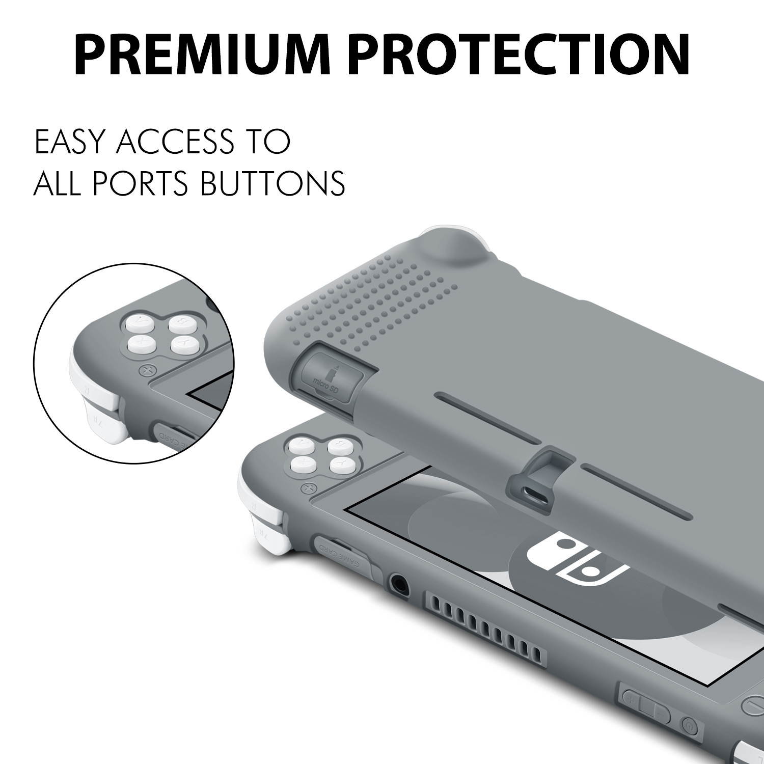 Silicone Case for Nintendo Switch Lite Full Console Skin Suit Cover Protection (Gray) Soft Comfort Grip Enhance, Lightweight, Slim, Scratch & Shock Protector Protective Shell