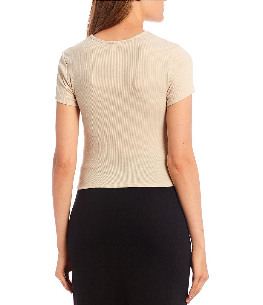 June & Hudson Lily Star Ribbed Knit Corset Tie Front Top