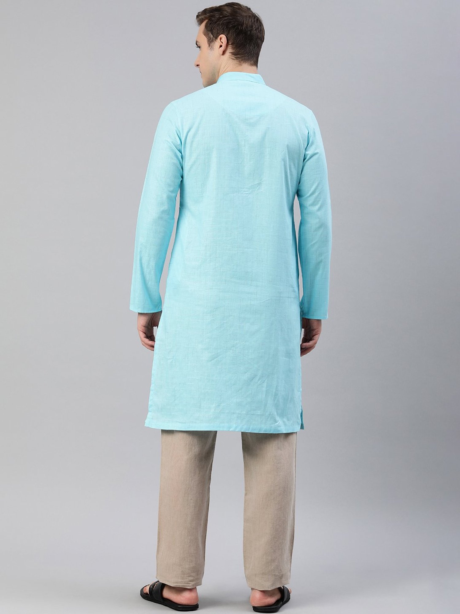 Manthan Sky Blue Regular Fit Self Design Kurta