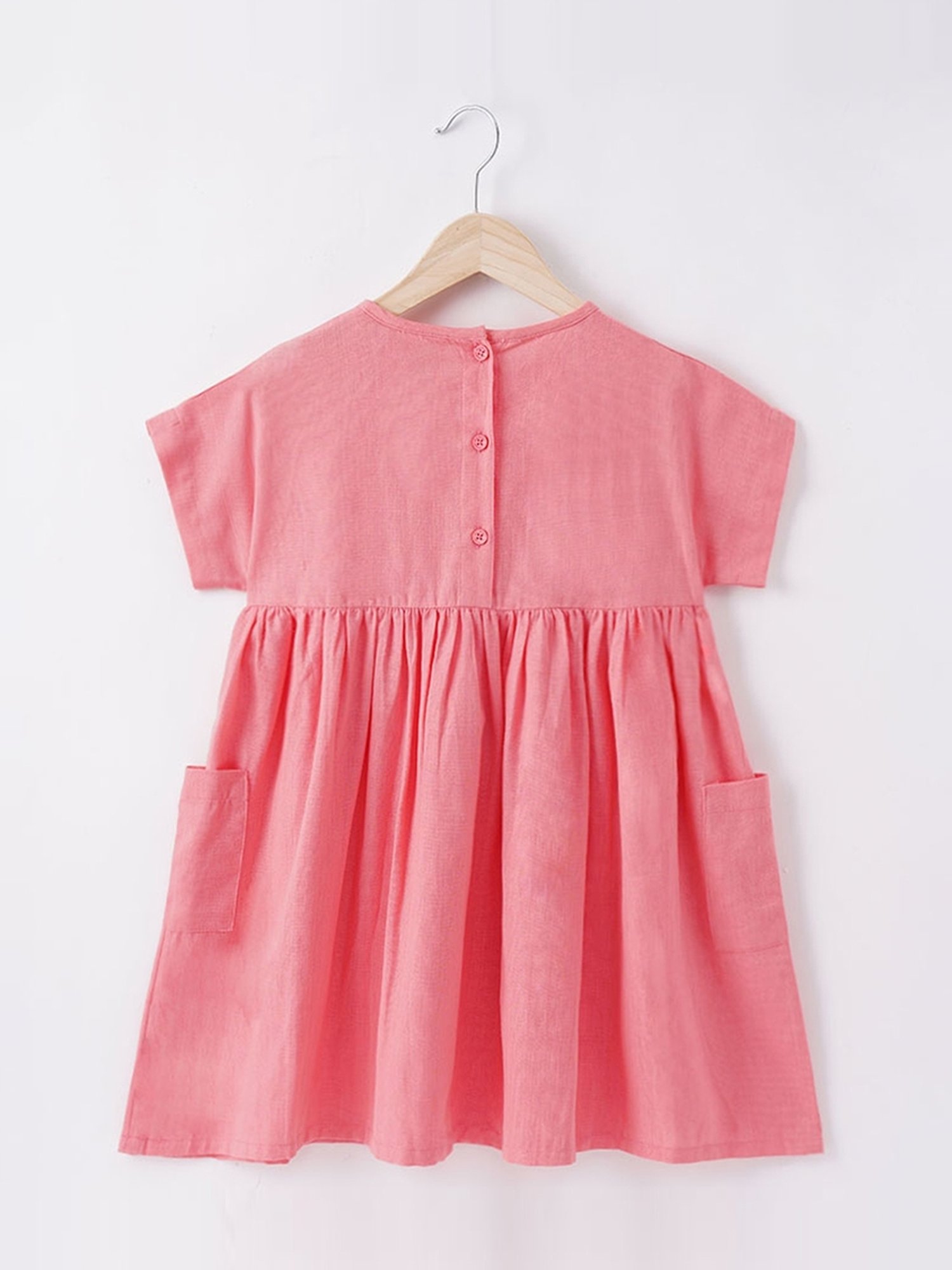 Ed-a-Mamma Kids Pink Cotton Embroidered Dress