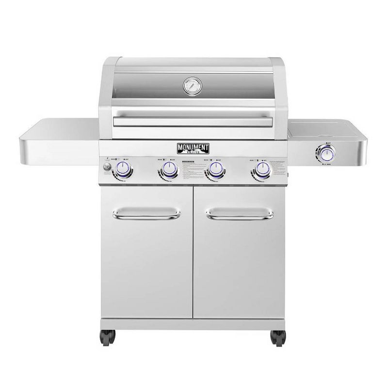 4-Burner Propane Stainless Steel Gas Grill with ClearView Lid Model 41847NG - Monument Grills