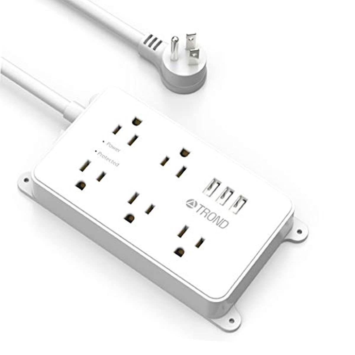 Power Strip Surge Protector, ETL Listed, TROND Flat Plug Outlet Extender with 5 Widely-Spaced Outlets and 3 USB Ports, 1300J, Wall Mountable 5ft Cord, for Computer Garage Kitchen Behind TV, White