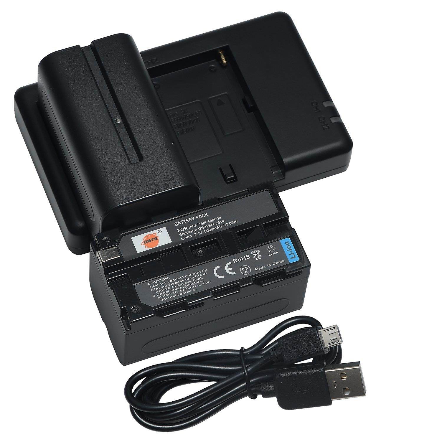 DSTE Replacement for 2X NP-F750 Battery + Rapid Dual Battery Charger with Micro USB Cable Compatible Sony CCD-TRV215 CCD-TR917 CCD-TR315 HDR-FX1000 HDR-FX7 HVR-V1U HVR-Z7U HVR-Z5U as NP-F730 NP-F770