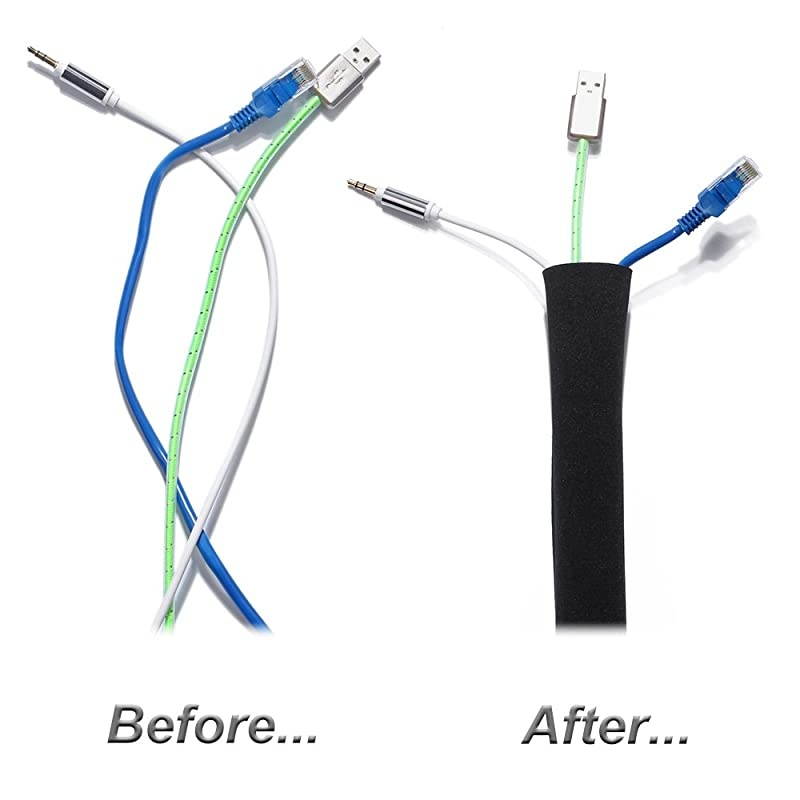 Cable Management Sleeve  Cord Management System for TVComputerHome Entertainment 40 inch Flexible Cable Sleeve Wrap Cover Organizer 2 Piece Black