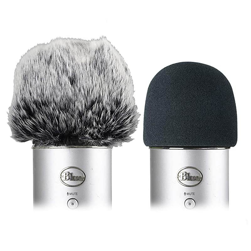 Microphone Windscreen with Furry Windscreen Muff Mic Wind Cover Pop Filter for Blue Yeti Blue Yeti Pro USB Microphone 2 Pack