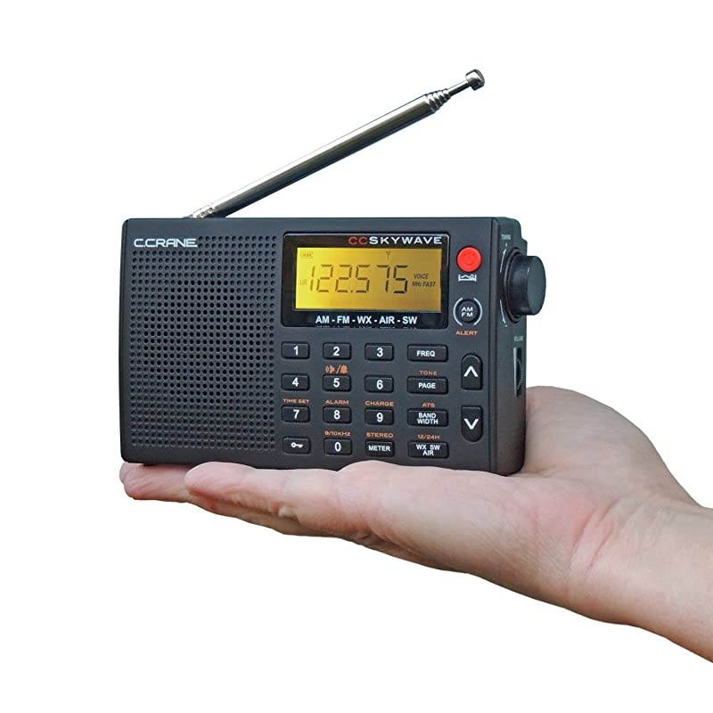 CC Skywave AM FM Shortwave Weather and Airband Portable Travel Radio with Clock and Alarm