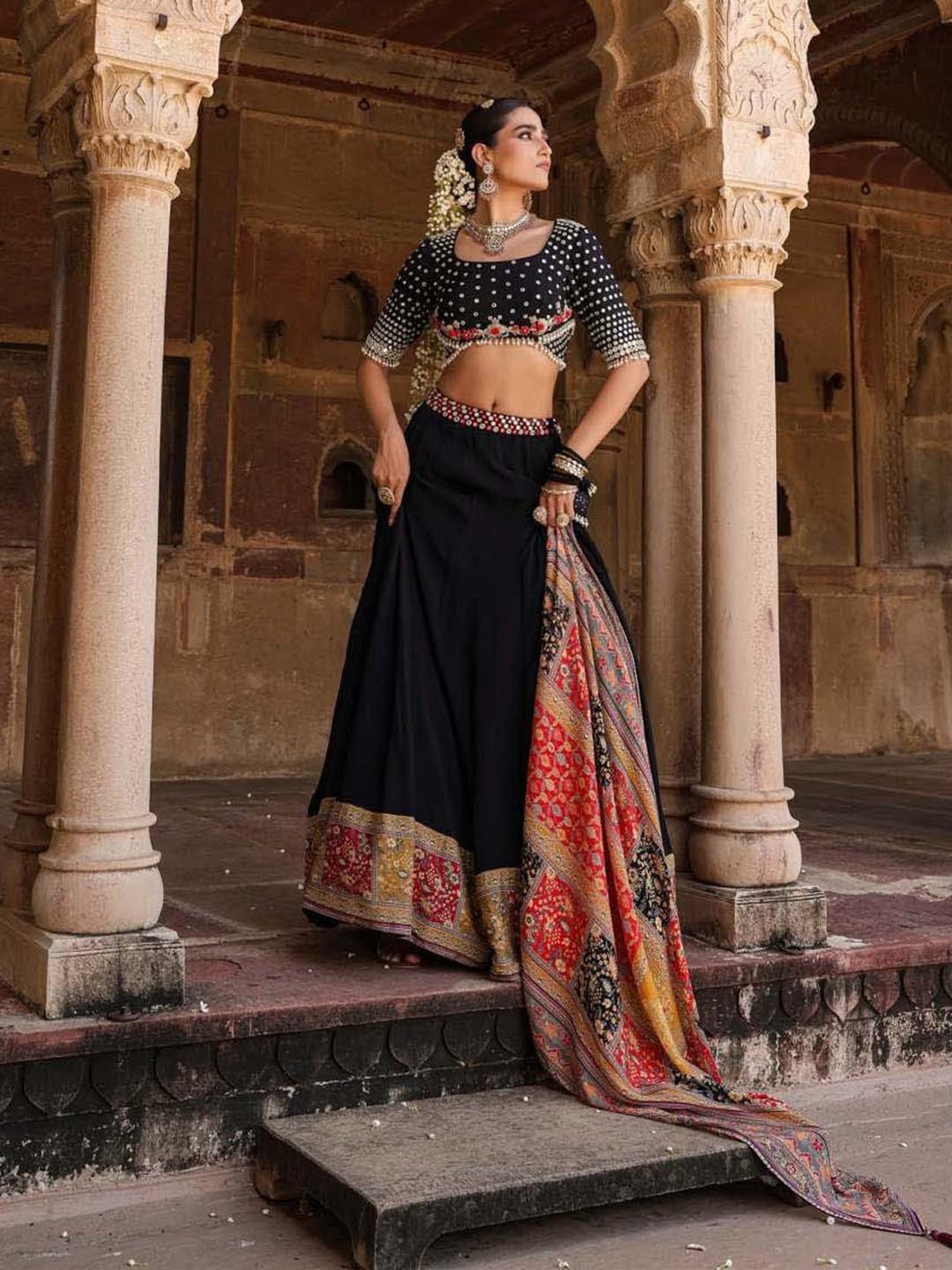 SCAKHI Black Lehenga Choli Set With Dupatta