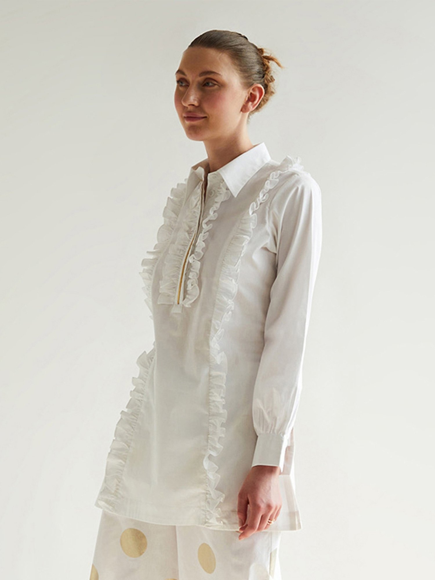 House of Manaa White Ruffle Shirt