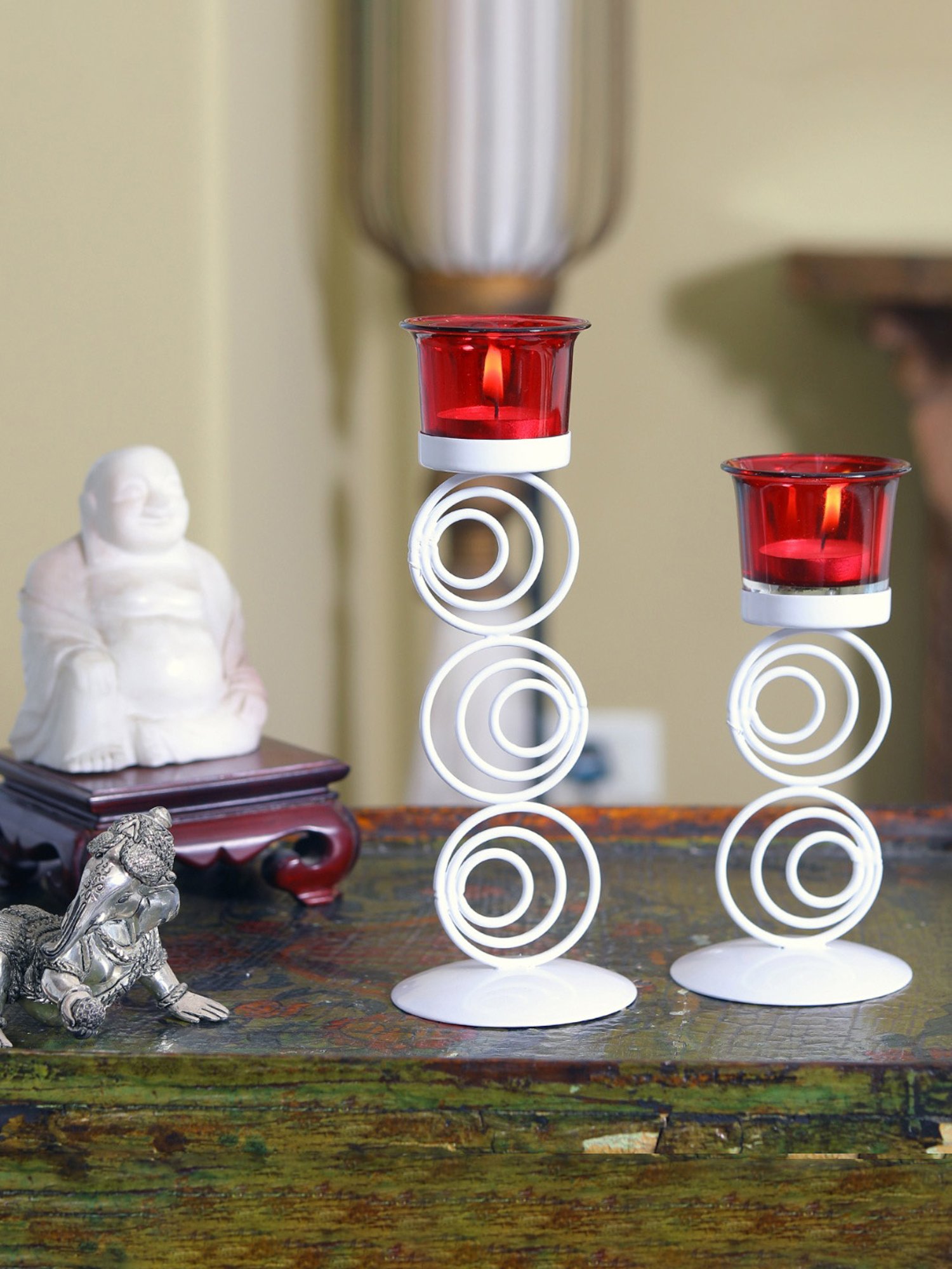 HOSLEY White Iron Candle Holders - Set of 2