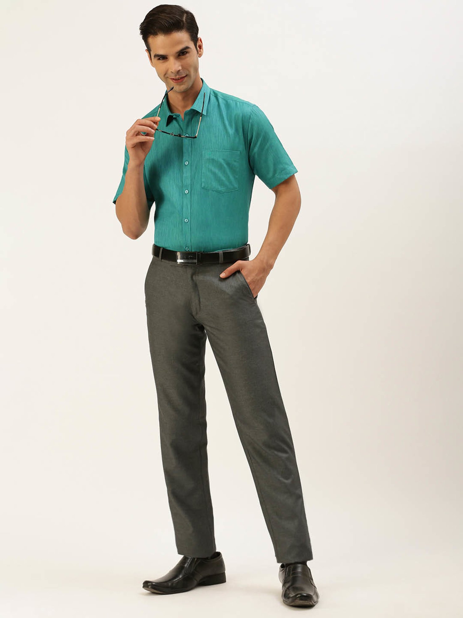 Ramraj Sea Green Regular Fit Shirt