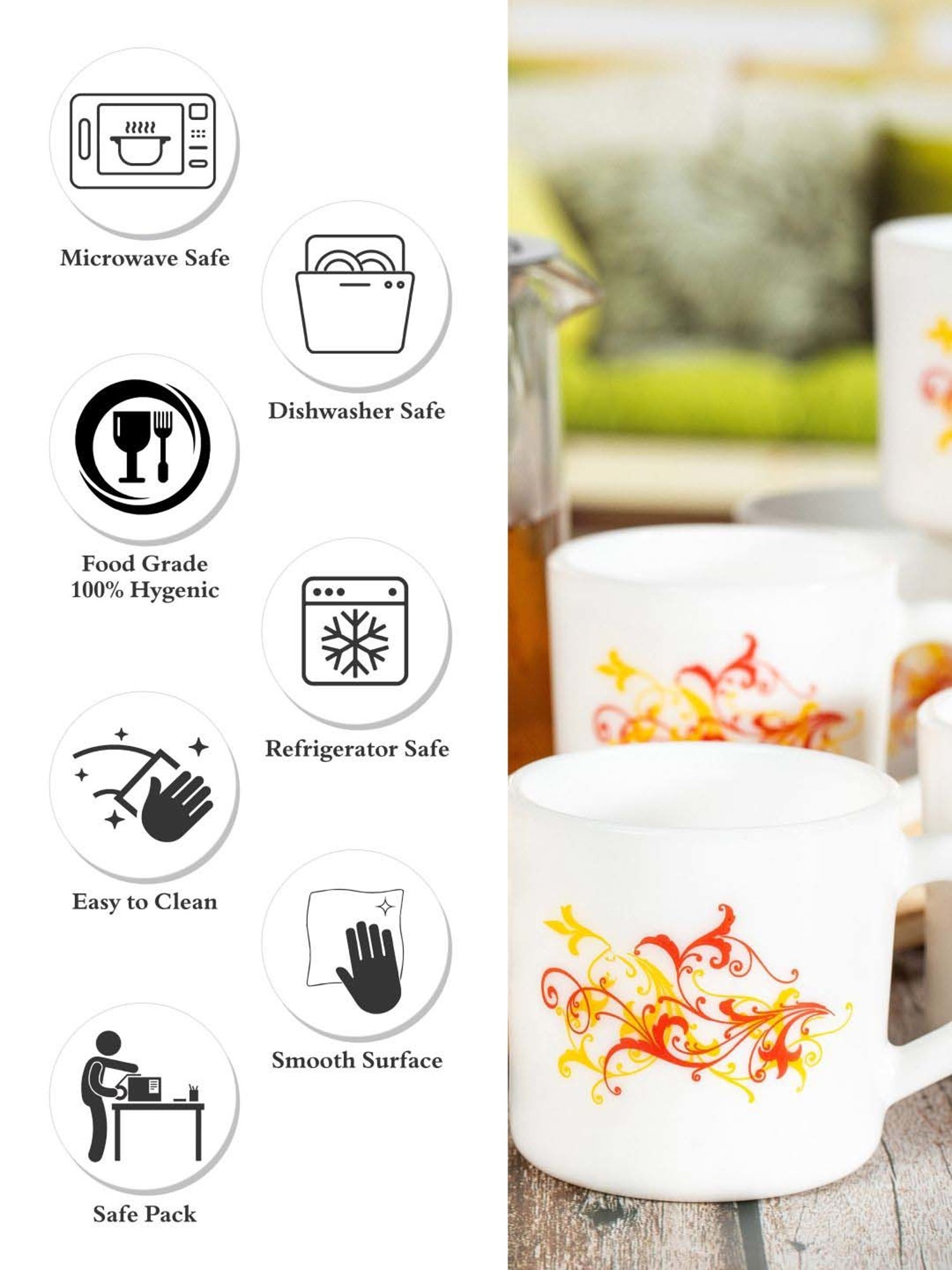 Cello Dazzle Stella White & Red Glass Coffee Mug (0.18 L) - Set of 12