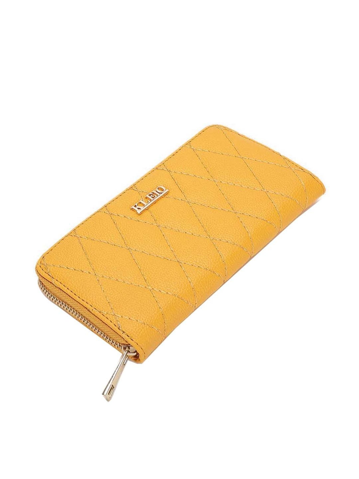 KLEIO Mustard Quilted Zip Around Wallet for Women