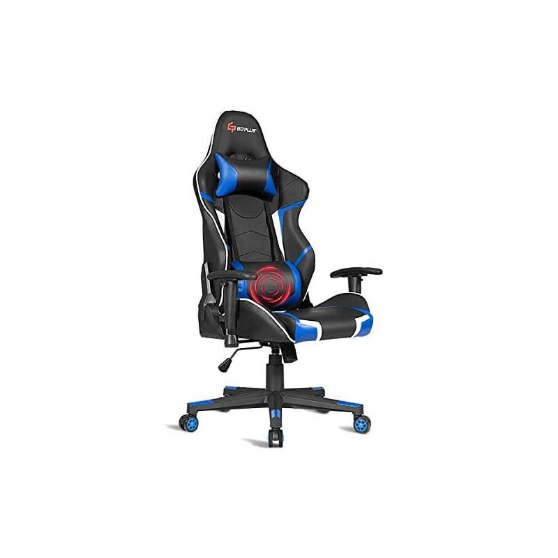 Gaming Chair, Massage Office Chair Computer Gaming Racing Chair, High Back PU Leather Adjustable Arms Headrest Ergonomic Reclining Game Chair, Rolling Swivel Executive Chair