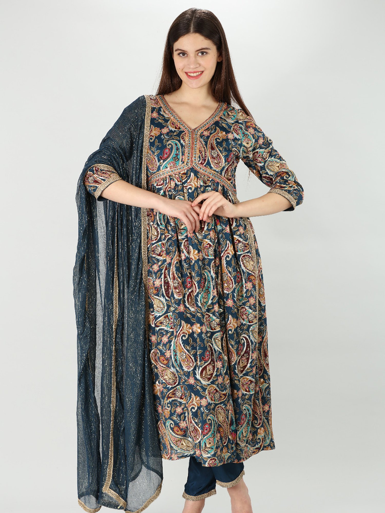 Mustard Teal Chanderi Textured Dupatta