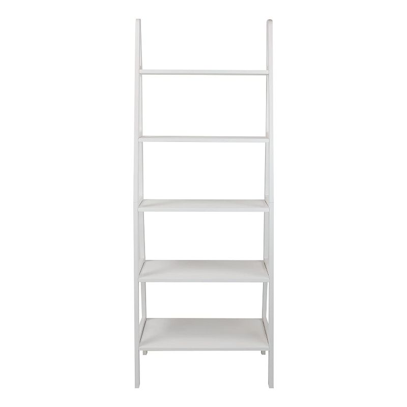 Casual Home 6 Foot 5 Shelf Wood Ladder Storage Organizer Bookcase Rack Utility Shelving Unit, White