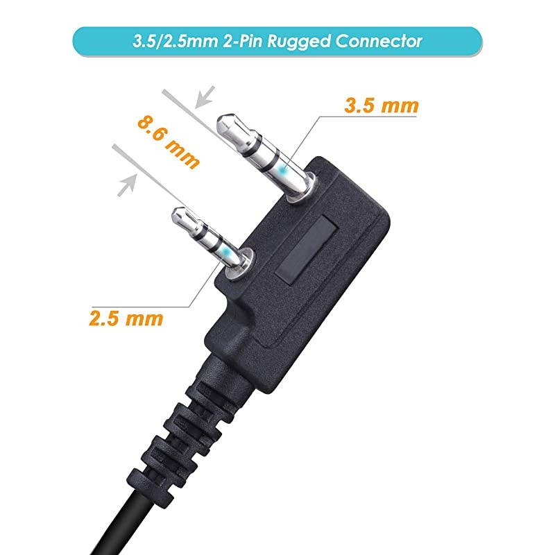Walkie Talkie Headset Mic PTT Compatible with Kenwood ProTalk FreeTalk Baofeng 35mm25mm 2Pin Thicker Reinforced Cable CRing Earloop TwoWay Radio Earpiece 2 Pack