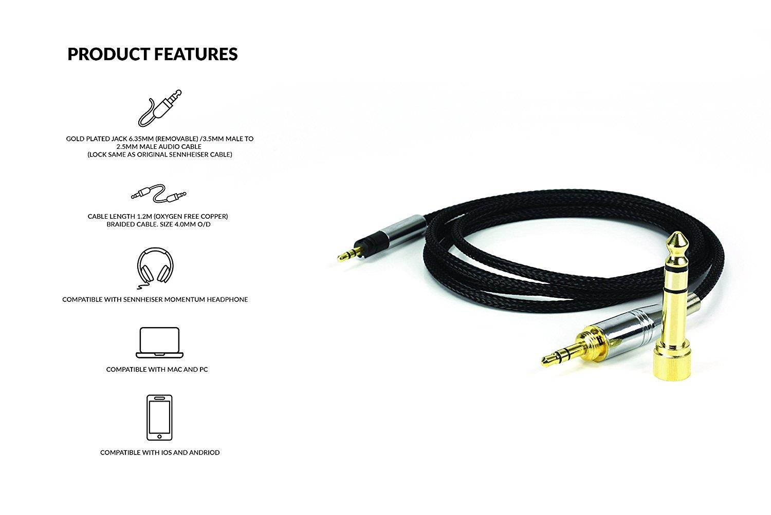 Sennheiser Momentum Replacement Cable - 1.2M w/ Gold Plated Jacks