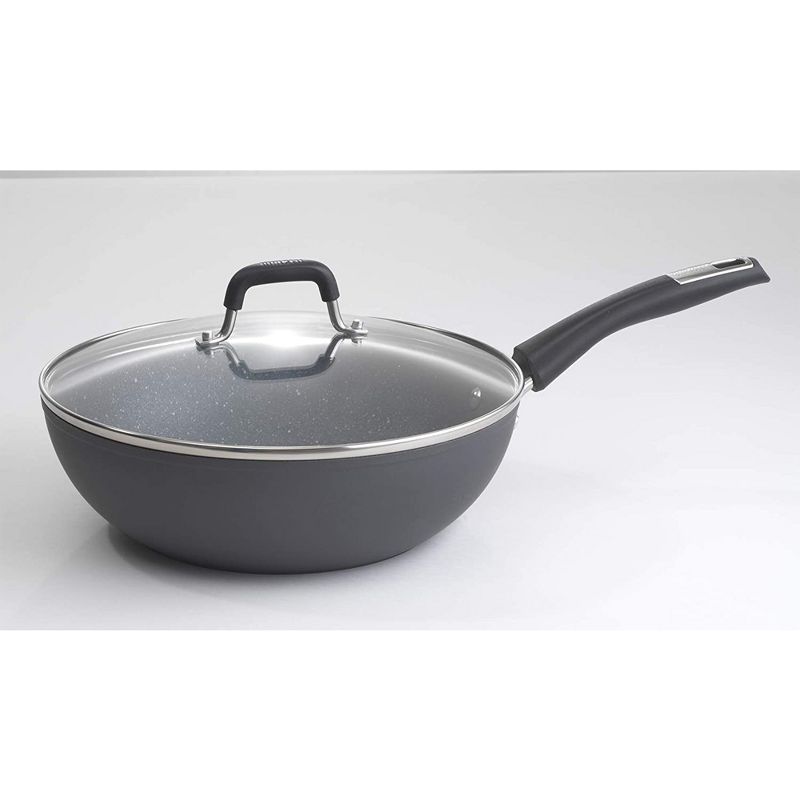 Bialetti 7553 Impact Covered Mirco Divot Nonstick Heavy Gauge Aluminum Oven Safe 11 Inch Stir Fry Kitchen Pan with Silicone Handle, Gray