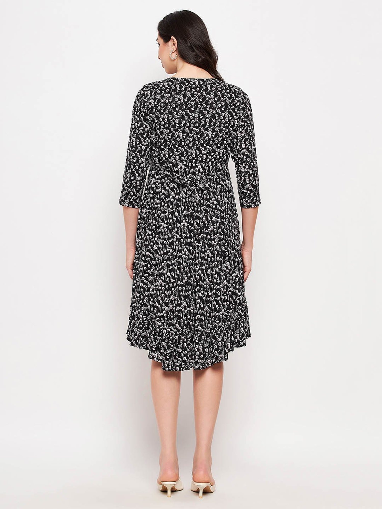 Hypernation Black Rayon Floral Print Maternity Dress