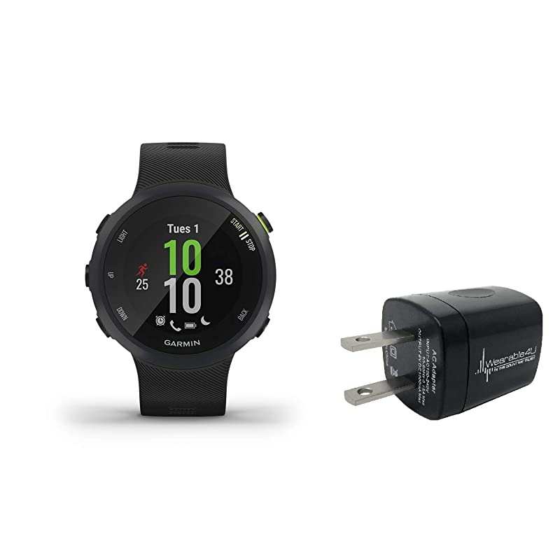 Garmin Forerunner 45 GPS Running Watch with Included  Wall Charging Adapter Bundle (Black (42mm Case))
