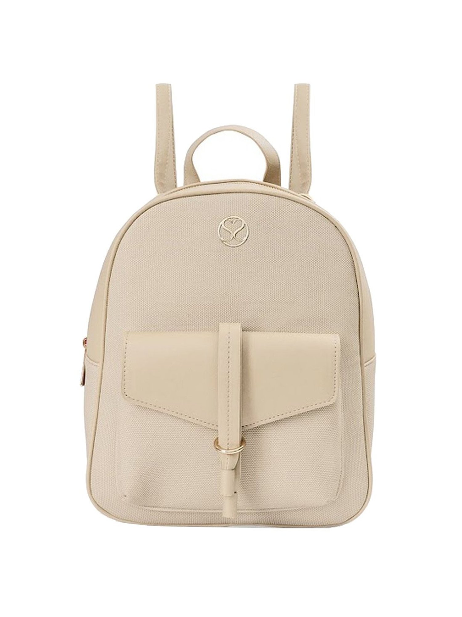 Sugarush Arne Beige PU Textured Backpack - 8.7 Ltrs