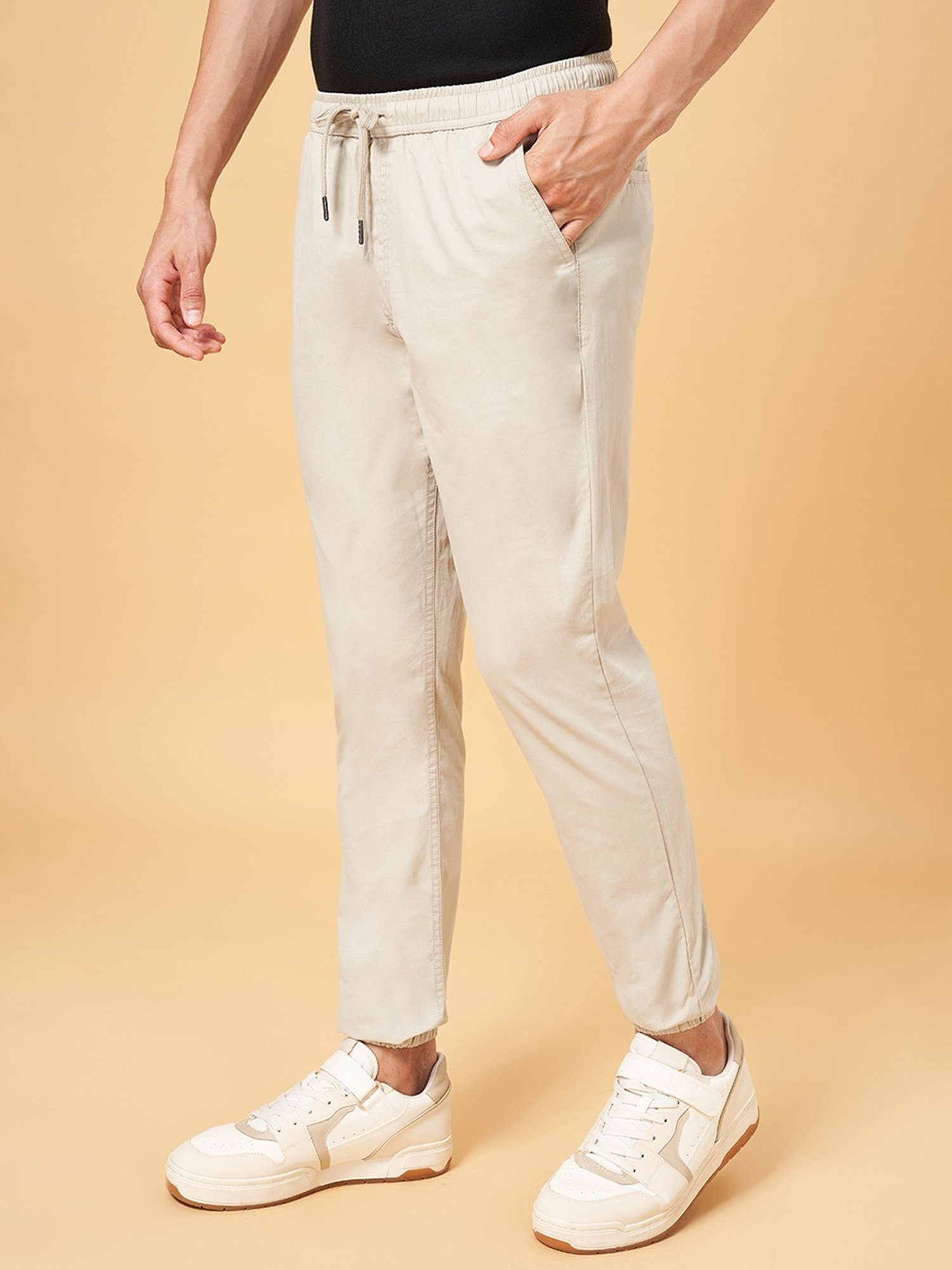 Urban Ranger by Pantaloons Light Beige Cotton Slim Fit Joggers