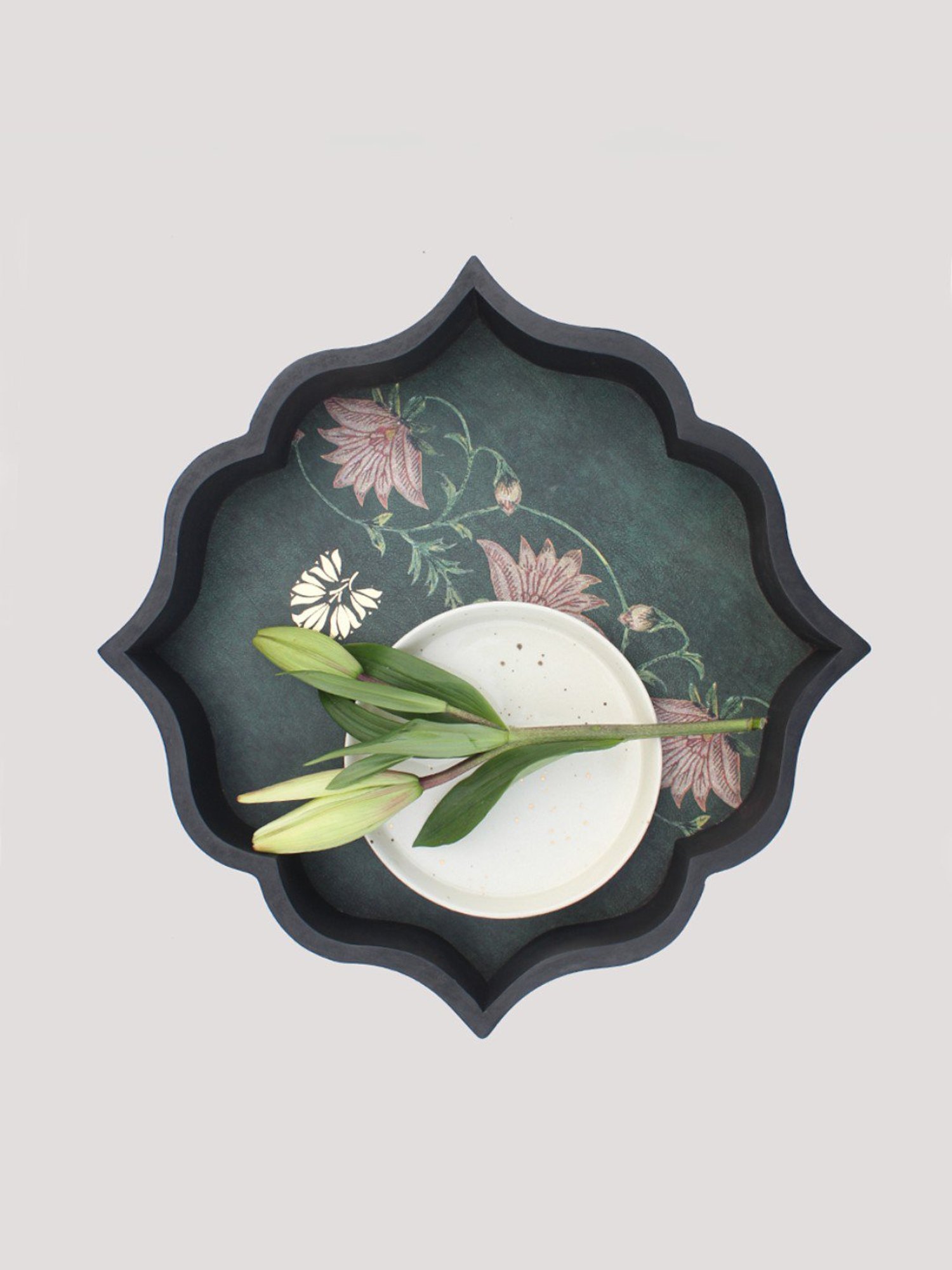 Karo Aafiya Printed Dark Green Wood Serving Platter