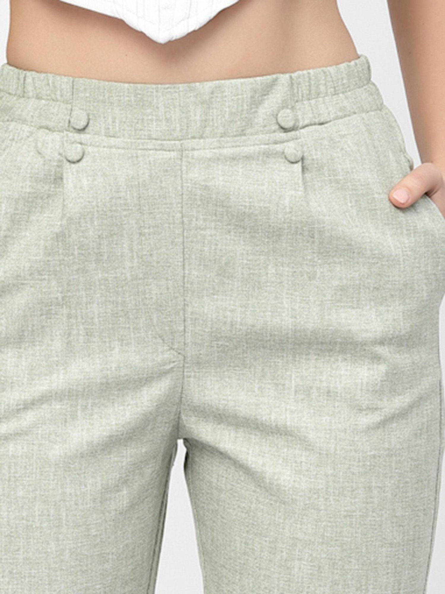 Westwood Olive Relaxed Fit Mid Rise Crop Pants