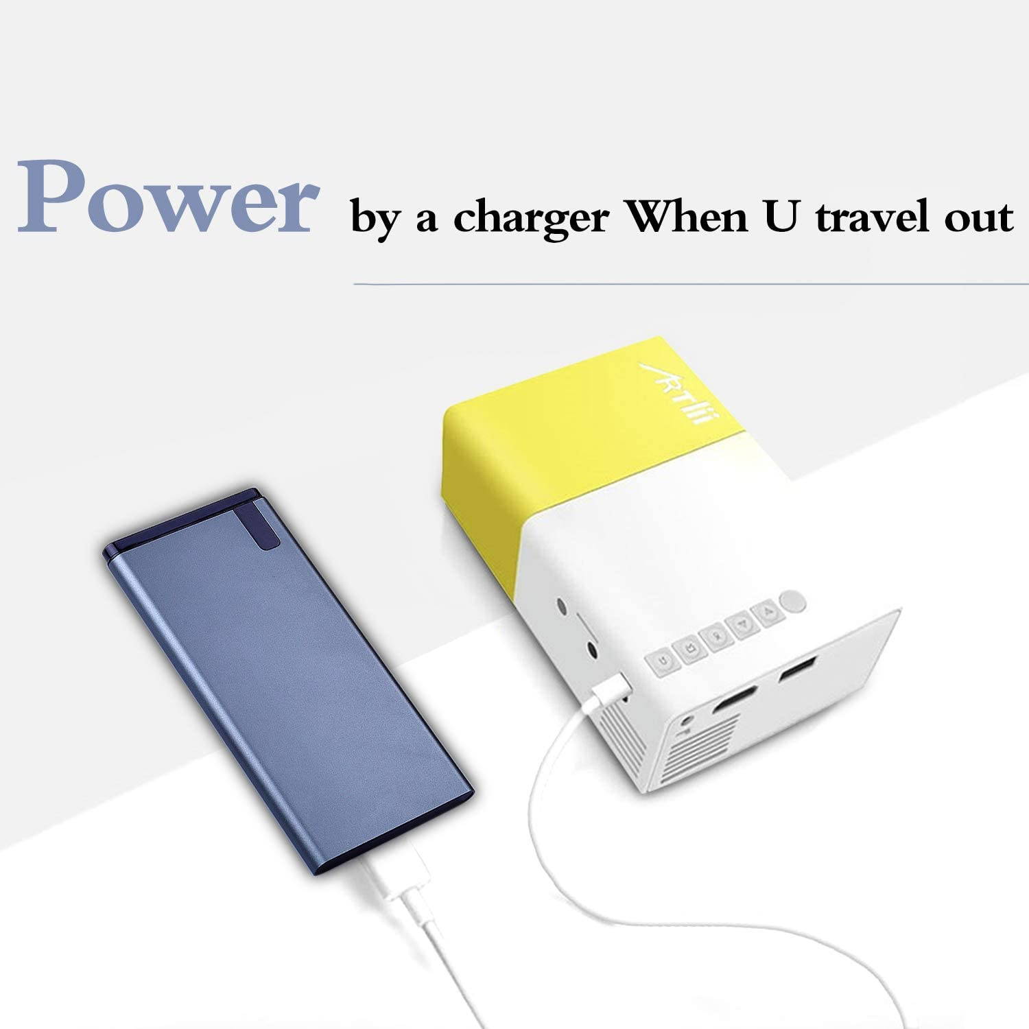 Pico Projector - Artlii 2020 New Mini Projector, Color LED Portable Projector for Cartoon, Movie, Kids Gift, Compatible with HDMI USB Laptop Video Games