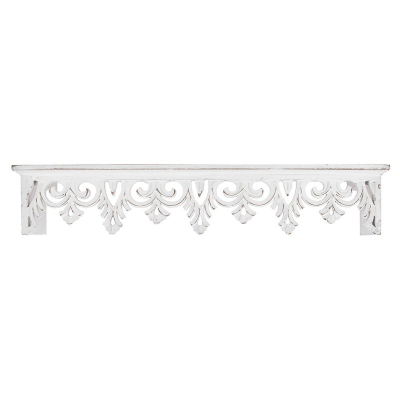 Hand Carved Wood Floating Wall Shelf Whitewashed - Crystal Art Gallery