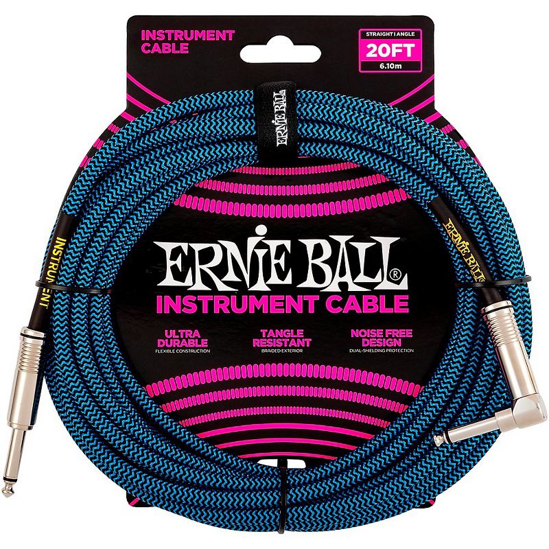 Ernie Ball 20 Ft. Braided Straight Angle Instrument Cable 2-Pack
