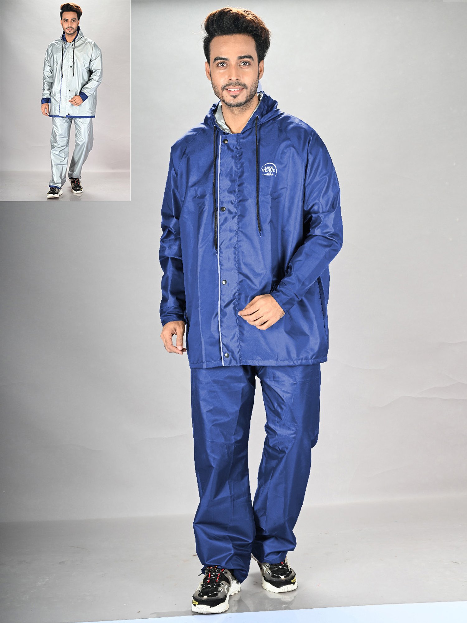 Lux Venus Blue & Silver Reversible Raincoat Set