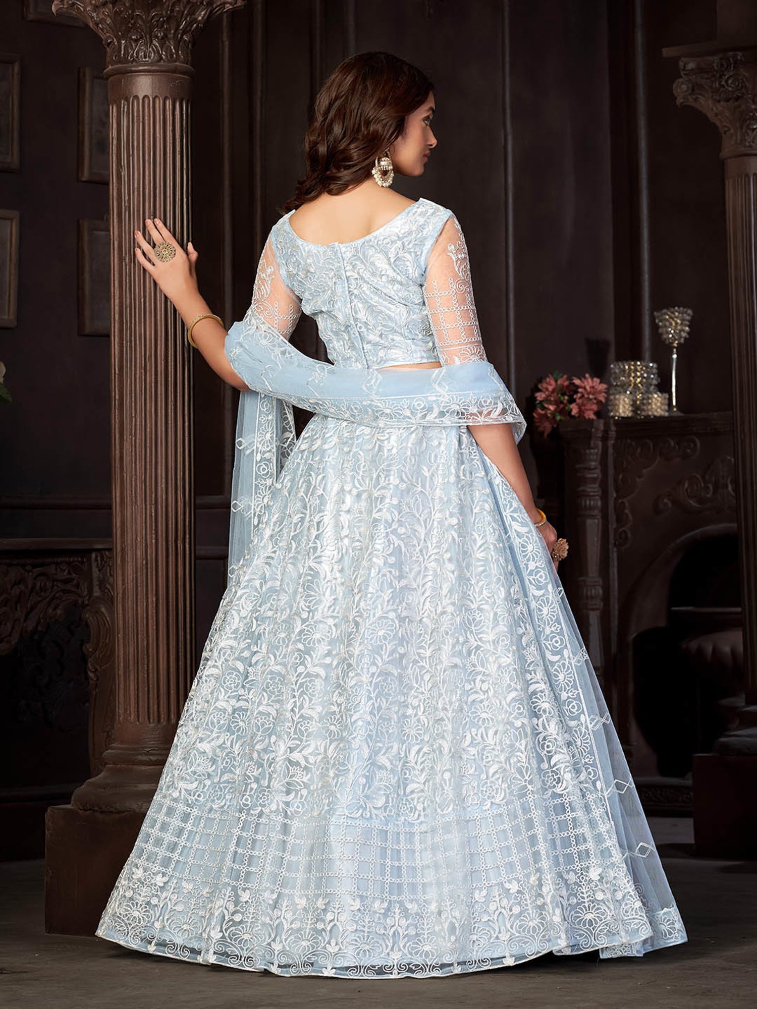 Warthy Ent Sky Blue Embroidered Lehenga Choli Set With Dupatta