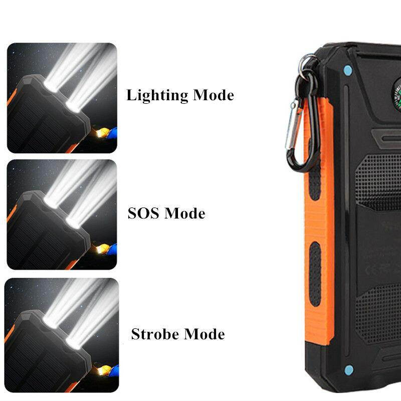 Waterproof 500000mAh Power Bank Solar External Battery Charger for Cell Phone US