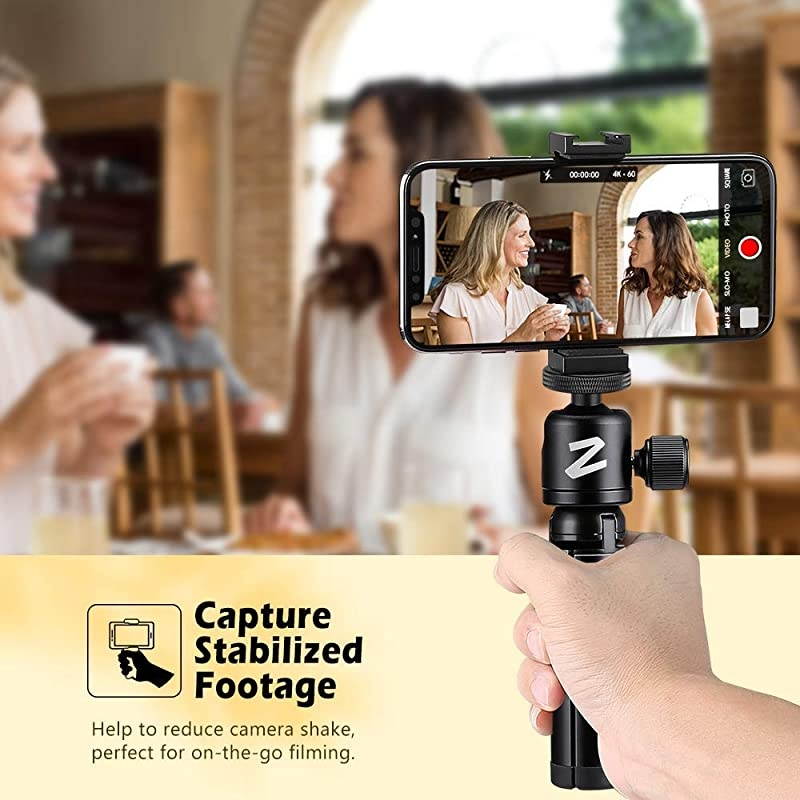 Metal Mini Tripod + Ball Head Mount with 14 Inch Screw Desktop Tabletop Stand Tripod Fits for Smooth 4 Osmo Mobile Vimble 2 Gimbal Handle Grip Stabilizer and All Cameras