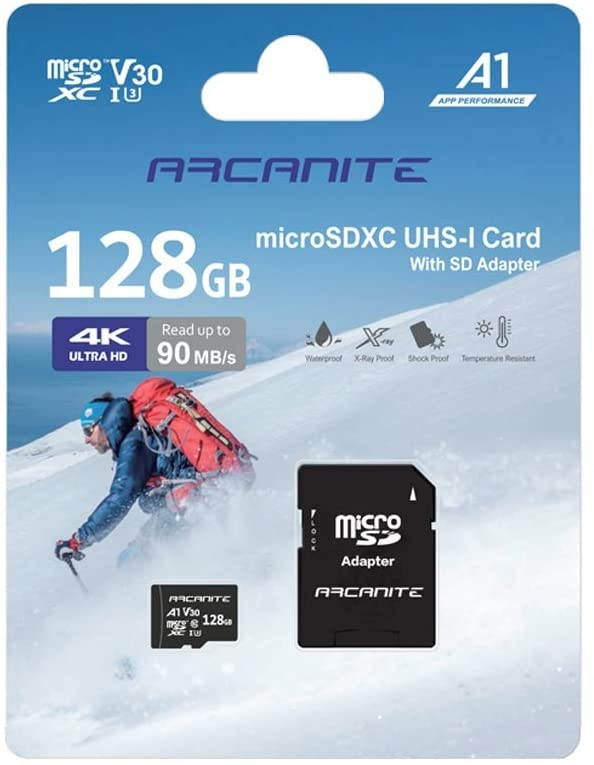 ARCANITE 128GB MicroSDXC Memory Card with Adapter - UHS-I U3, A1, V30, 4K, C10, Micro SD - AKV30A1128