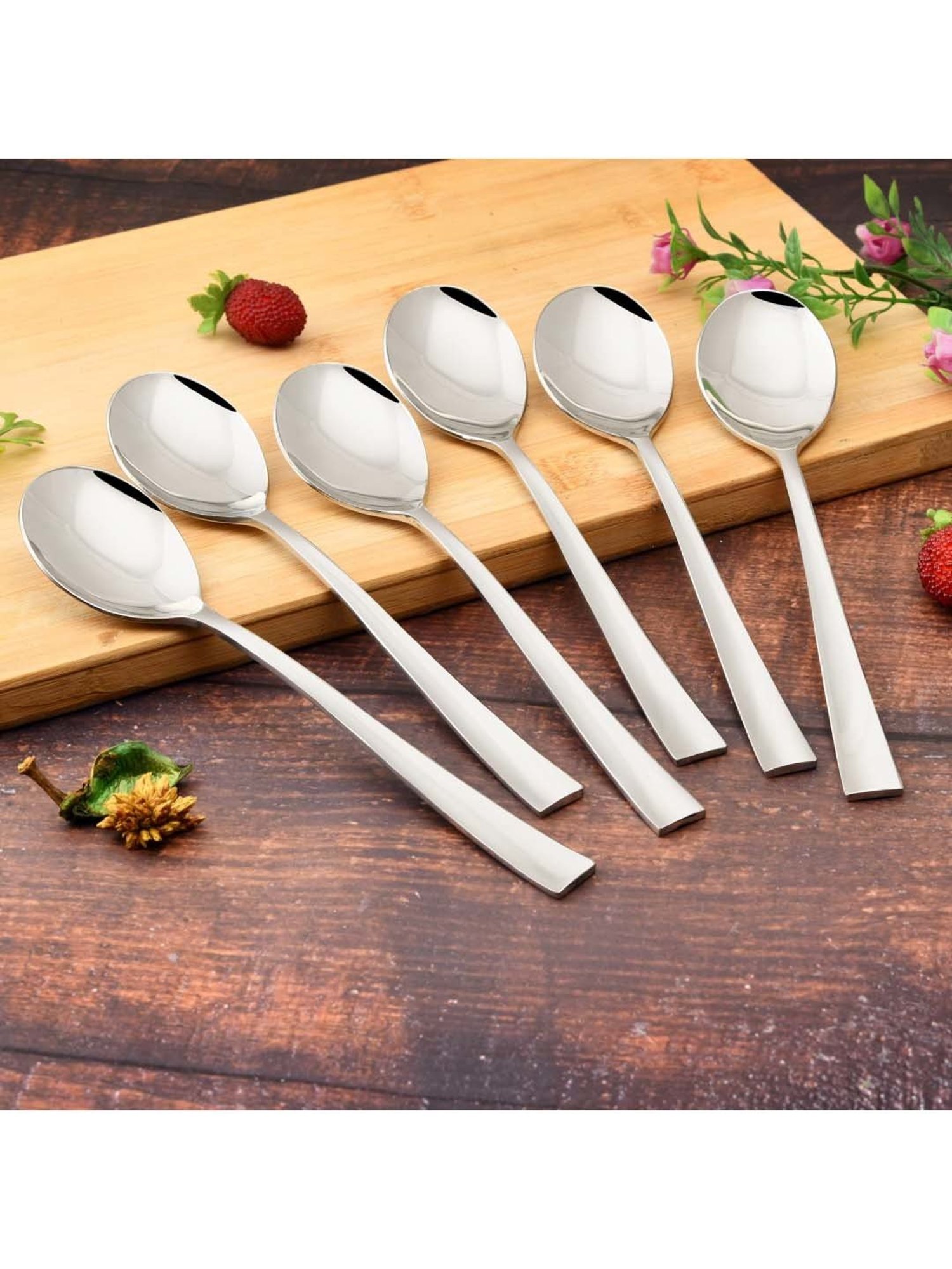 FnS Slimline Silver Stainless Steel Tea Spoons - Set of 6