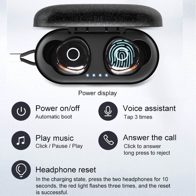 Q65 HiFi bluetooth Earphone TWS bluetooth 5.0 Earbuds Smart Touch Auto Pairing Call Stereo IPX7 Waterproof In-ear Headset