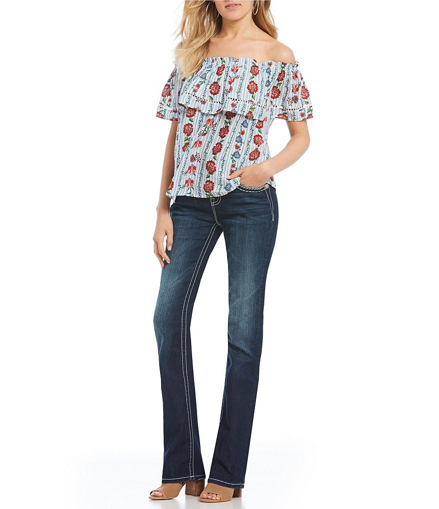 Miss Me Heavy Stitch Flap Pocket Bootcut Jeans