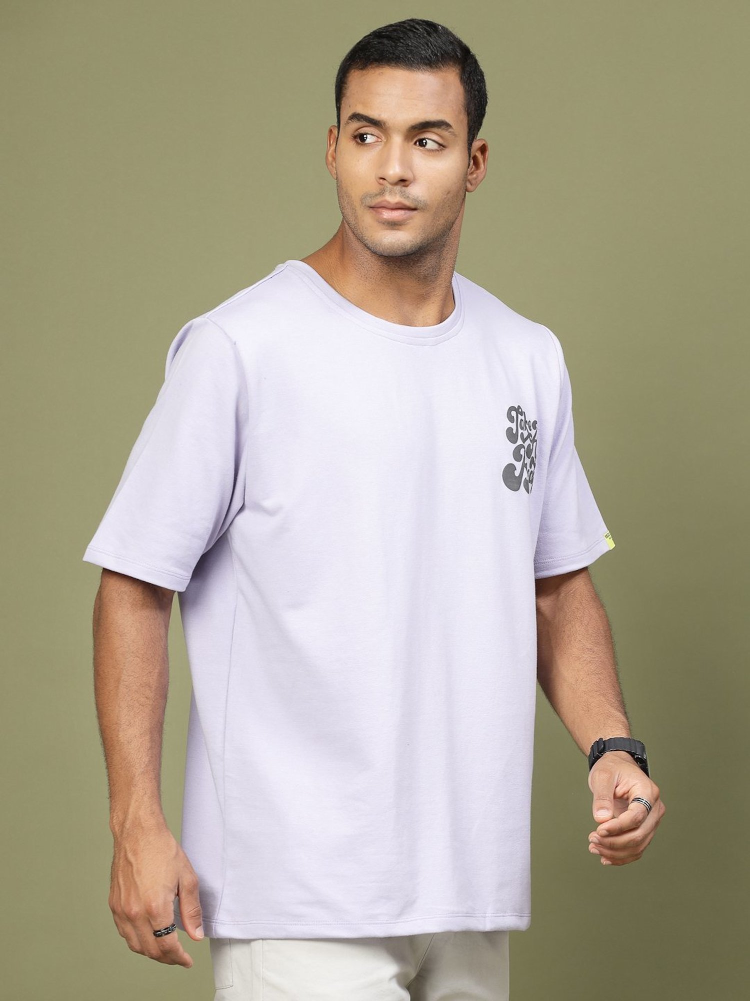 Rigo Light Purple Cotton Loose Fit Typography T-Shirt