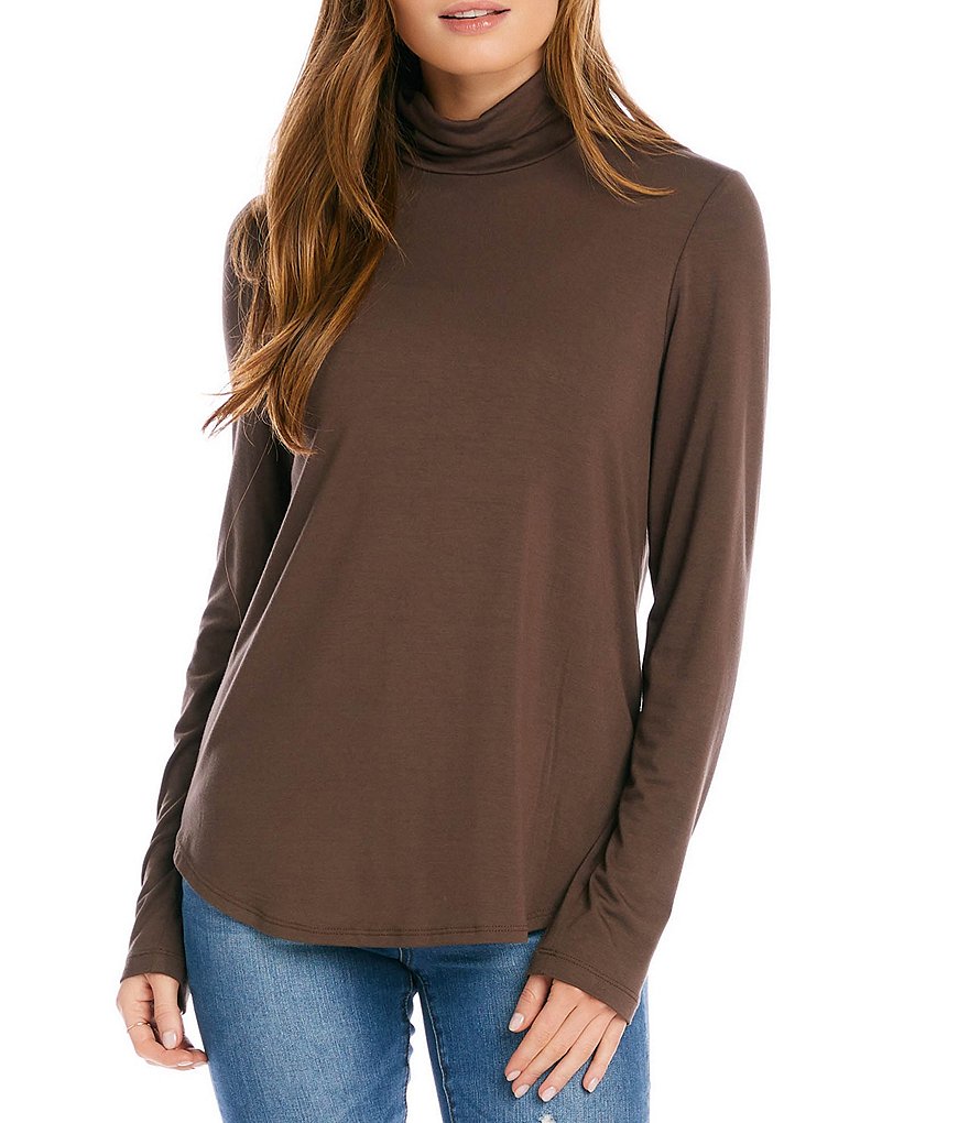 Karen Kane Long Sleeve Curved Hem Jersey Knit Turtleneck