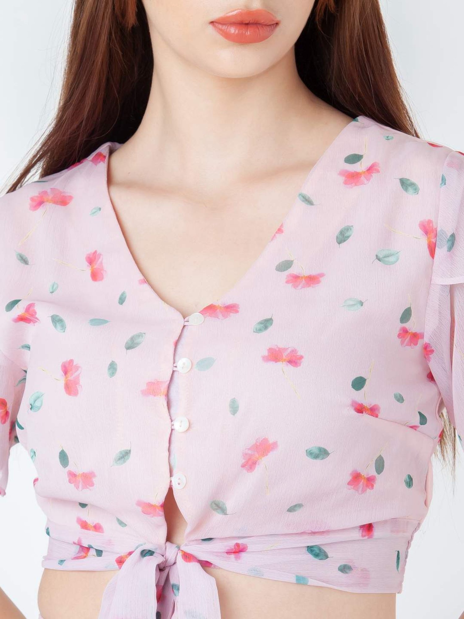 Zink London Pink Printed Crop Top
