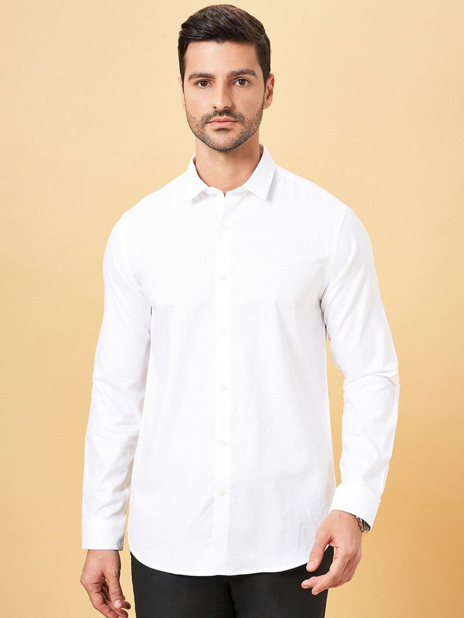 Peregrine by Pantaloons White Cotton Slim Fit Shirt