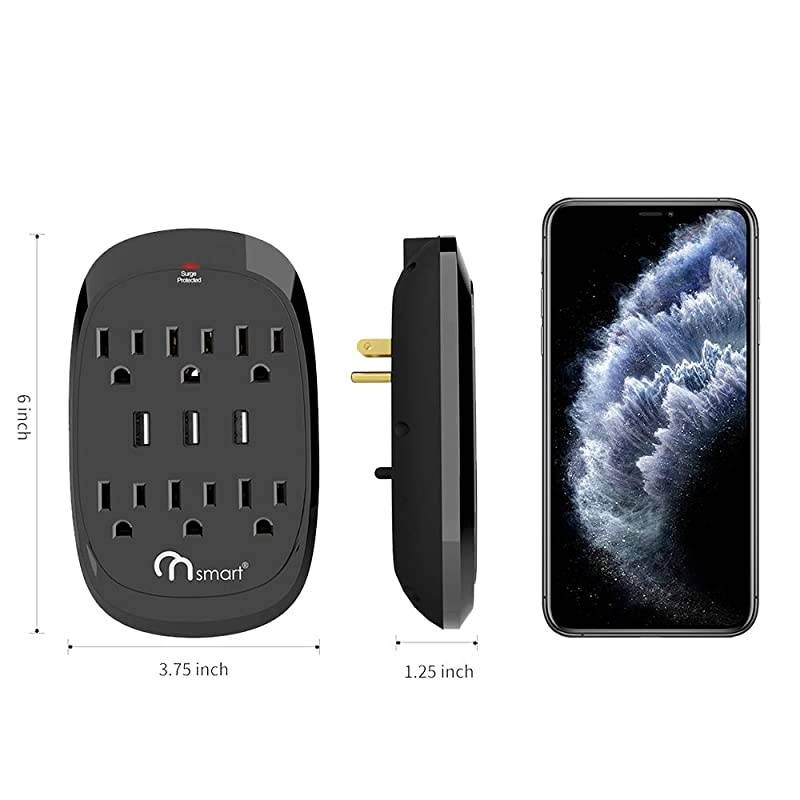 ON USB Wall Tap Surge Protector with 6 outlets 3 USB, 3.4A Output, Portable Wall-Mount Socket, 300J Surge Protection &  Charging for Home- Office- Kitchen- Travel (2 Pack)